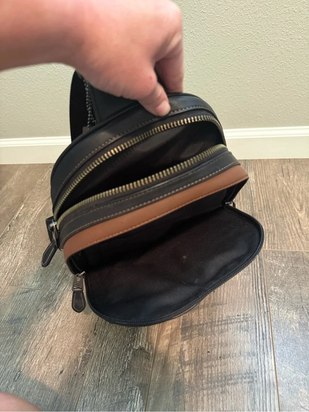 Coach Two-Tone Brown and Black Leather Sling Belt Bag